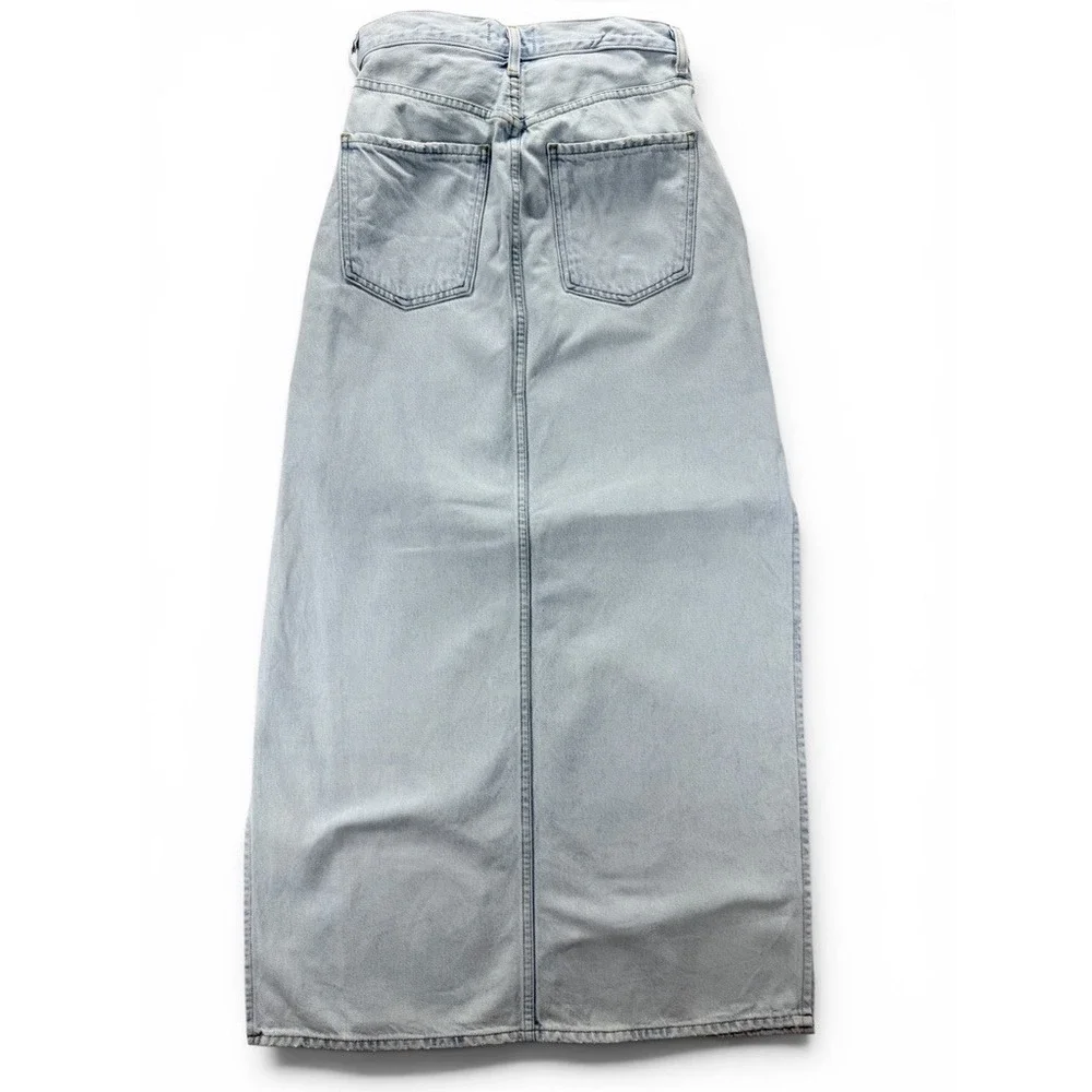 AGOLDE Astrid Denim Maxi Skirt 26 Light Wash Side Slit Made USA